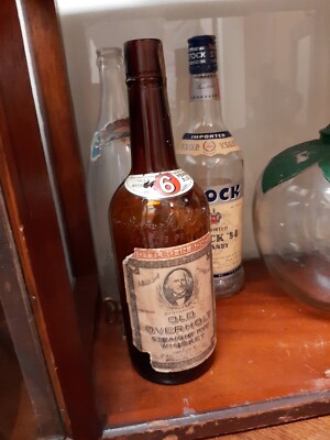 Old Overholt Straight Rye Whiskey Bottle 1810 Paper Label 11'' Super Clean Rare