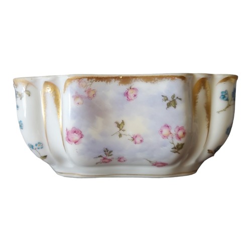 Antique 5"X5"X2.25" Haviland Co. LIMOGES Sq. Bowl Mini Pink & Blue Flowers Gold  - Picture 2 of 10