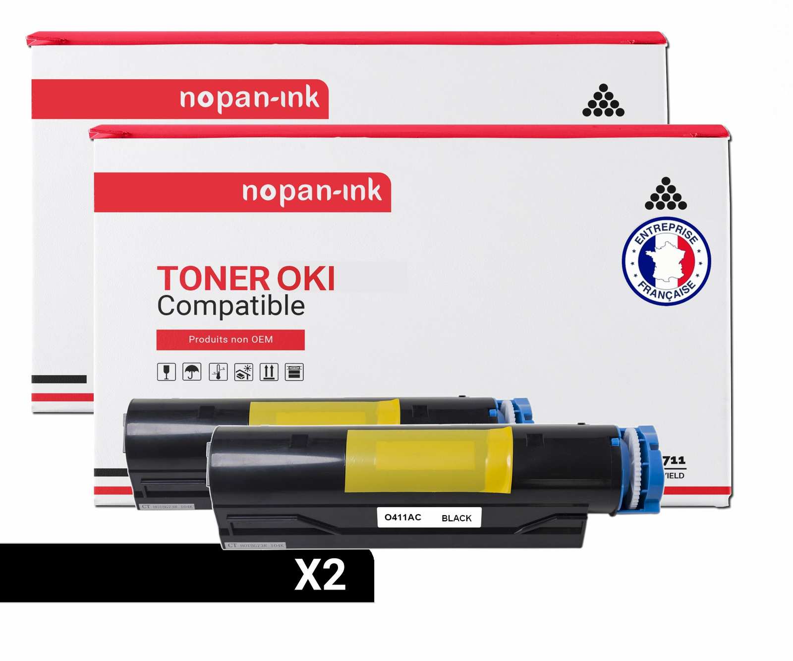 Pack de 2 toners noirs compatibles OKI 44574702 à haute densité NOPAN-INK