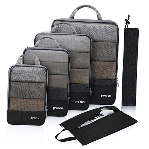 Compression Packing Cubes with Travel Shoes Bag and Laundry Bag, 6 Pack - Black-image