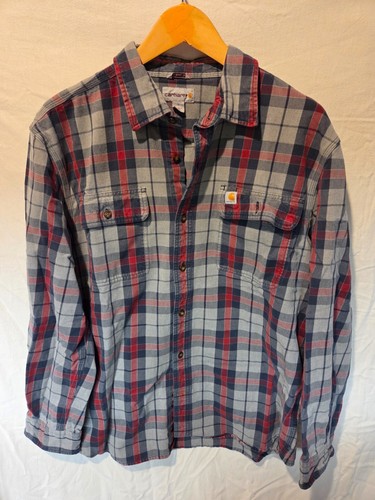 Carhartt Flannel Shirt Mens Large Red Plaid Rugged Flex Original Fit Midweight