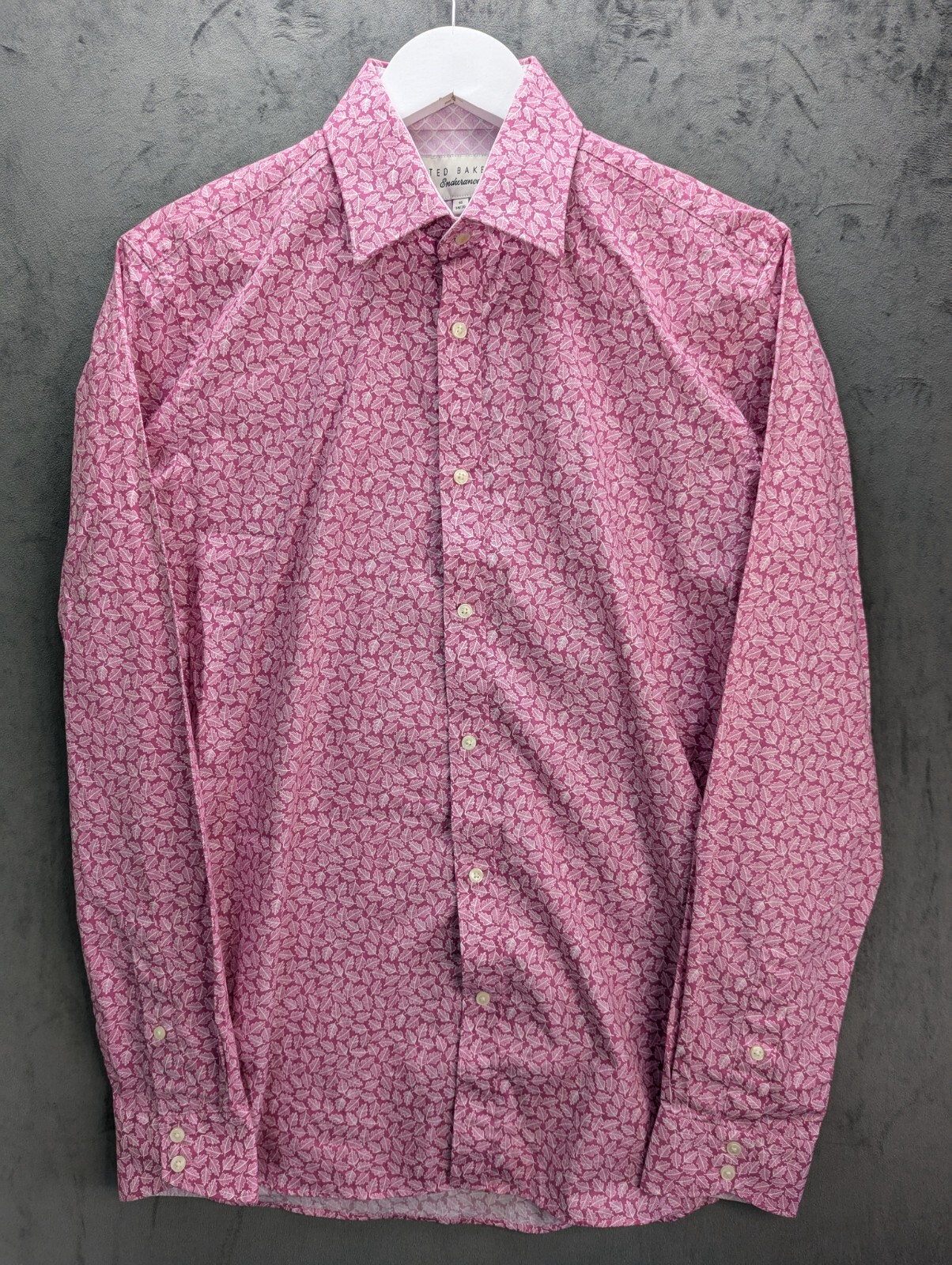 Ted Baker Shirt Size Small 15” Floral Endurance Pink Cotton Button Up Designer