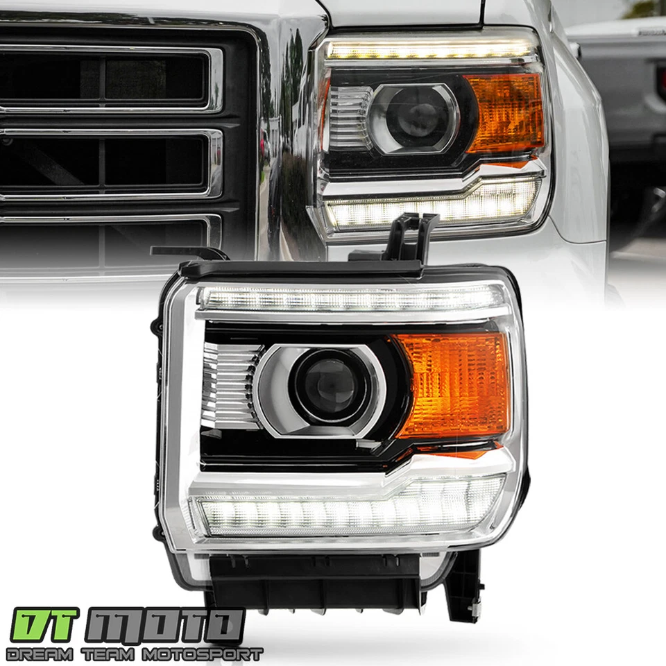 适用于 2014 - 2018 年 GMC Sierra 1500 卤素带 LED DRL 投影仪前灯驱动器侧 — 第 2/4 张图片