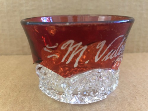 Vintage RUBY FLASH Glass Souvenir Cup 1906 M Vulean Vulcan EAPG Star Lisbon Ohio - Picture 2 of 7