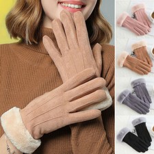 Ladies Winter Gloves Touch Screen Fleece Suede Warm Soft Women Fur Lined Thermal
