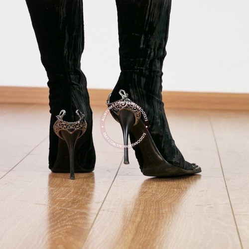 GIANMARCO LORENZI IT36 EU36,5 US6,5 pointed toe stiletto heel velvet knee boots - Picture 8 of 24