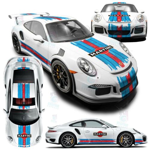 Scratched Martini Racing Stripes - Porsche Carrera Cayman Boxster Aufkleber Set