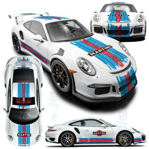 SCRATCHED MARTINI RACING STRIPES - PORSCHE CARRERA CAYMAN BOXSTER STICKERS SET - Bild 1 von 2