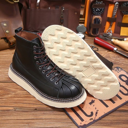Mens Leather Boots Real Cowhide Leather Shoes Round Toe Workwear Leather Boots - Picture 4 of 17