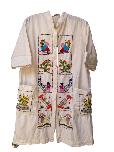 Vintage Embroidered Mexican Tunic Shirt Dress M-L Cotton Shift Festival Beach - Picture 10 of 10