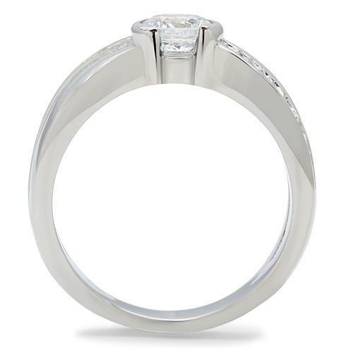 Stainless Steel Clear Cubic Zirconia Crossed Band Eternity Ring - 第 4/5 張圖片