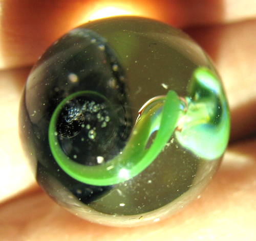 Vintage Egg Shaped Glass Sphere With Green +,Dark Blue Mushroom Shapes Inside - Picture 6 of 9