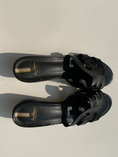 Sam Edelman Black Block Heel Slide Leather Sandals Size 12 New - Picture 7 of 8