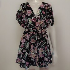 Summer dress Vibe Black Floral Wrap V Neck One Size 8-12