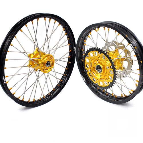 KKE 21/18 Dirt Bike Wheels MX Rims Fit Suzuki DRZ400SM 2005-2024 CNC Gold Nipple - Picture 2 of 12