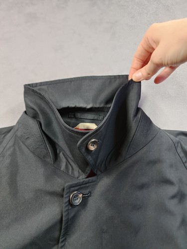 Sanyo Trench Coat Mens Large-42 Black Red 100% Silk Hidden Button Vintage - Picture 2 of 16