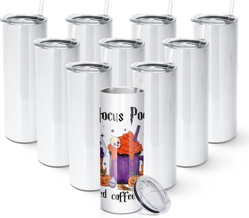 AGH 10er Pack Sublimation Becher Rohling 20 Unzen Gerade Dünn Becher mit Strohhalm,