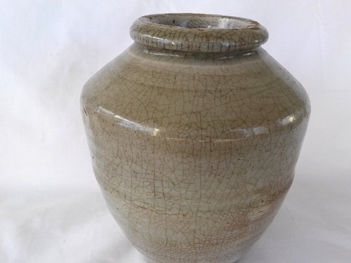 Ancient Early Chinese Celedon Crackle Pottery Vase #1 - Photo 2 sur 7