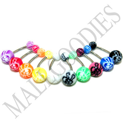W023 Acrylic Belly Naval Rings Skull Bones Color Design pattern Shape LOT of 10