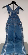 Vintage 90s Denim Overhalls With Stripe Down Leg And Lace Up Back Kids Size 7/8