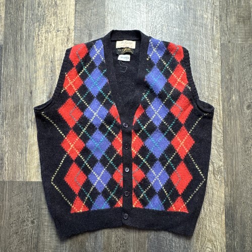 Vintage McGeorge Pullover Weste Herren Große 42 Navy Argyle Lambswool Scotland 70s - Bild 1 von 7