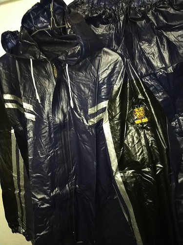 Navy blue with black tigerhead pvc plastic jacket and pants rainwear rainsuit - Picture 4 of 20