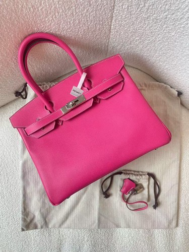 Auth Hermes Birkin 30 Handbag Hot Pink Leather Palladium Hardware Luxury