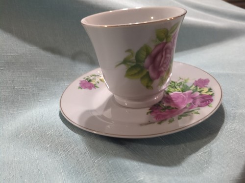 1 Set Vintage China Tea Cup and & Saucer Pink Rose Floral Gold Trim - Picture 11 of 12