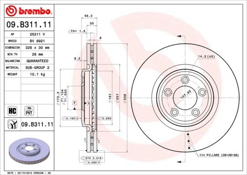 2x Brake Discs Pair Vented fits JAGUAR XF X250 2.0 Front 12 to 15 326mm Set New - Picture 3 of 3