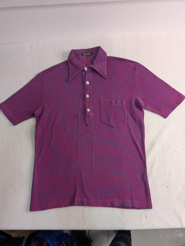 Vintage 70's Mens Polo Shirt Size S Short Sleeve Retro Red Blue 100% Cotton - Picture 3 of 8