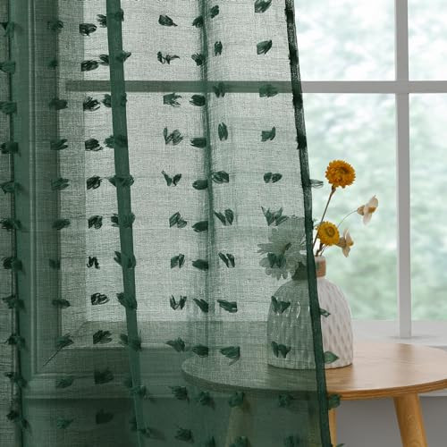 Sheer Curtains 84 Inch Length 2 Panels 38"W x 84"L (Pack of 2) Emerald Green - 第 7/7 張圖片