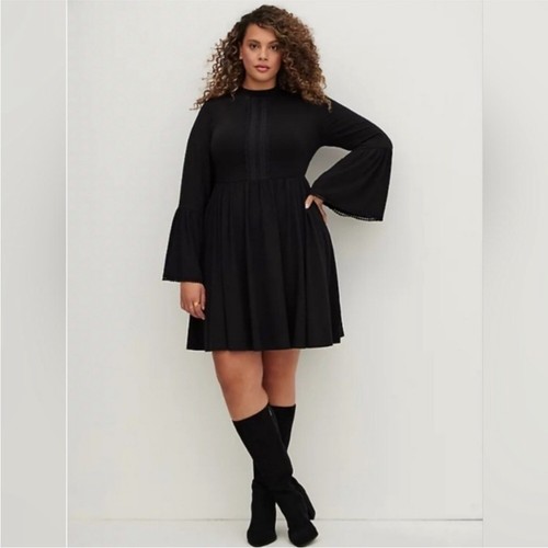 Torrid black lace eyelet trim flared bell sleeve dress size 2 or 2X NWT - Picture 2 of 16