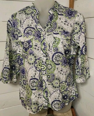 Christopher & Banks Women's Button Front Blouse XL 3/4 Sleeve Tie Back