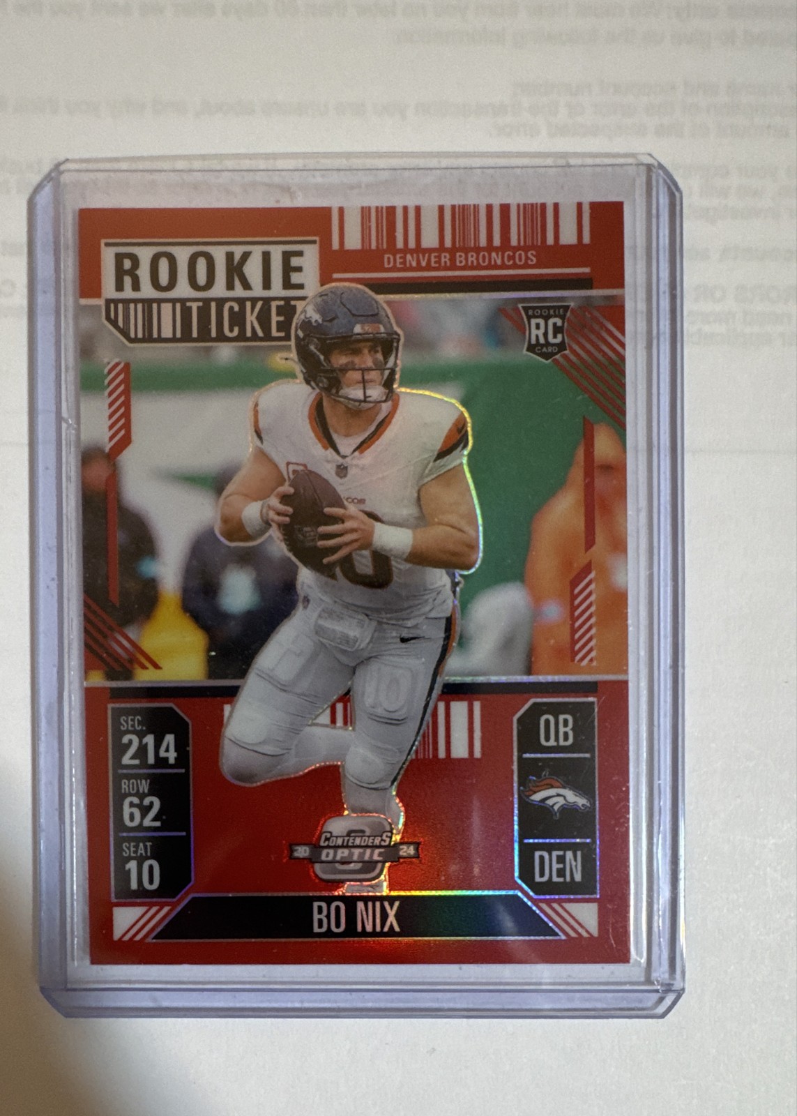 2024 Panini Contenders Optic - Rookie Ticket Bo Nix #62 Red Prizm /199 (RC)