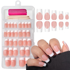 120 Pcs French Tips Press on Nails Medium Square Fake Nails 10 Size White Tips F
