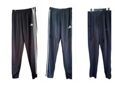 3 Adidas Track Pants Youth Sz 15-16Y XL Black Gray White Striped VERY Good