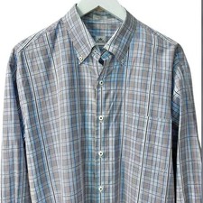 Peter Millar Blue Plaid Cotton Long Sleeve Button Down Dress Shirt Men's size L