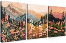 Wildflower Mountain Landscape Wall Triptych