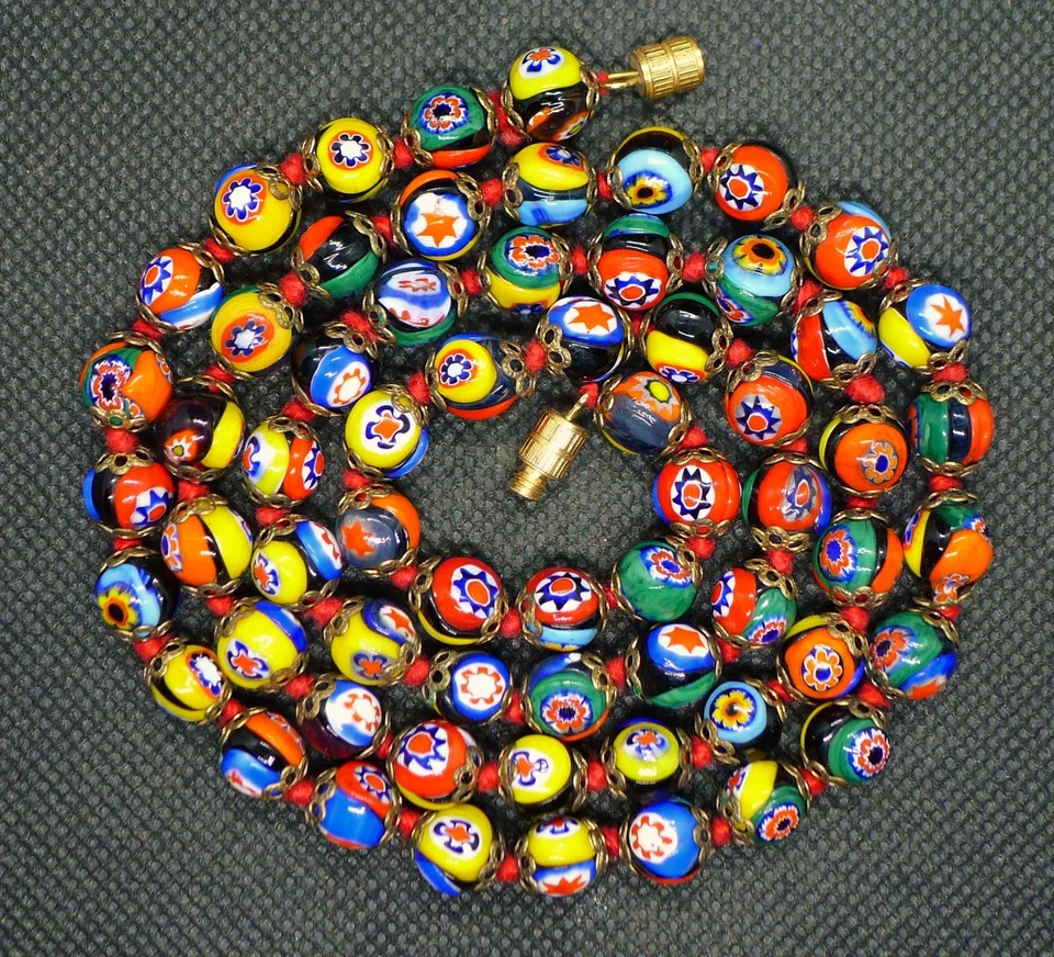 68cm Collier Perle Millefiori Murano Ancien Antique Venetian Glass Bead Necklace - Photo 2/2