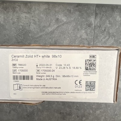 Zirkonblank Ceramill Zolid HT+white 98/10 Neu Unbenutzt