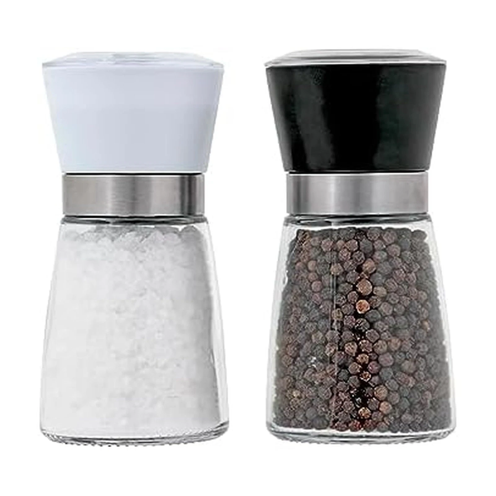 Glass Spice Grinders with Adjustable Ceramic Mechanism, Set of 2 - Prefilled ...