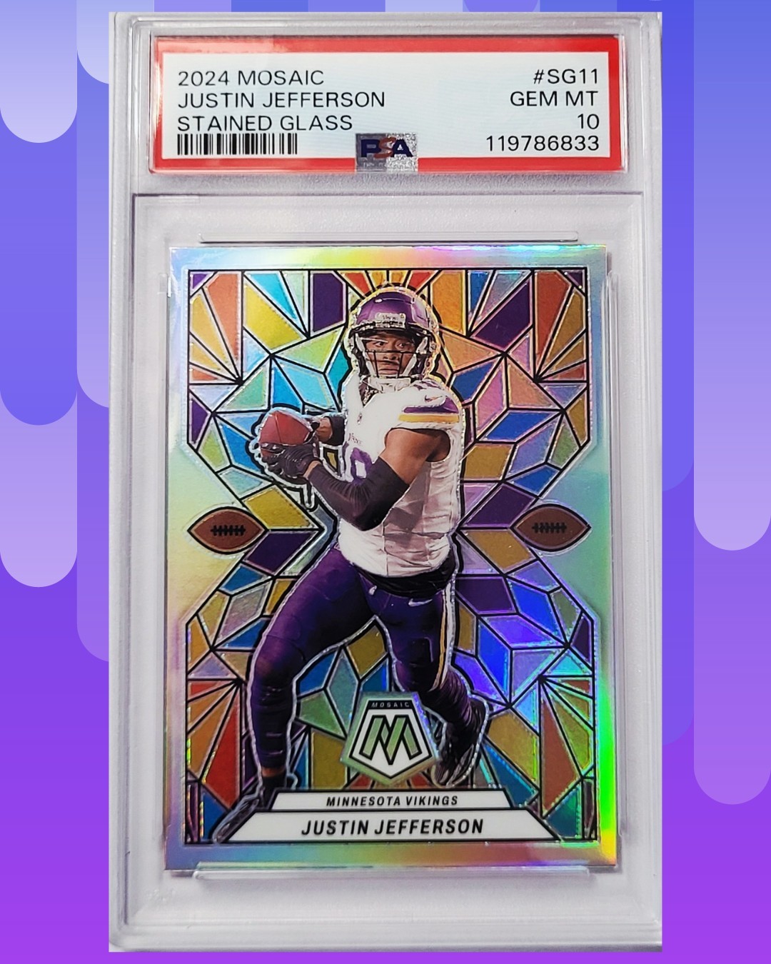 2024 Panini Mosaic Justin Jefferson Stained Glass PSA 10 SG11 Vikings
