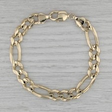 Hombres Cadena Figaro Pulsera Sólido 10k Oro Amarillo 8.75" 10.5mm 30.9g