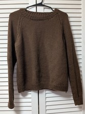 NEW Medium Hand Knit Brown Raglan Sweater Pullover Aran Textured Rib NWOT
