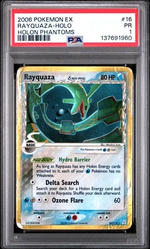 2006 POKEMON EX HOLON PHANTOMS #16 RAYQUAZA-HOLO PSA 1