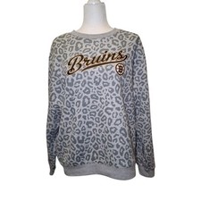 NHL Boston Bruins Gray Leopard Print Sweatshirt Hockey Women’s Size L