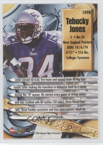 1998 Collector's Edge Supreme Season Review Tebucky Jones #109B Rookie RC - Picture 2 of 3