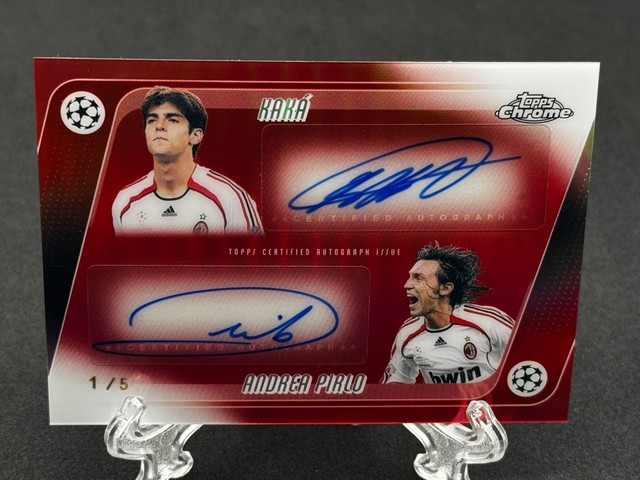 2025-26 Topps Chrome UEFA Club Competitions Kaka & Andrea Pirlo Dual Auto Red /5