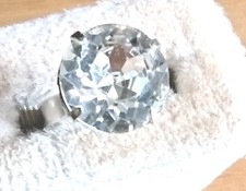 VTG ART DECO 6ct PASTE STONE STERLING SILVER SOLITAIRE ENGAGEMENT RING SZ 6.5