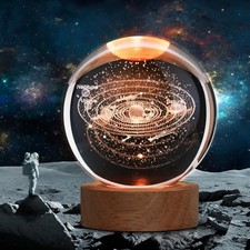 Large 3D Solar System Crystal Ball, Crystal Lamp 16 Color Solar System Ball